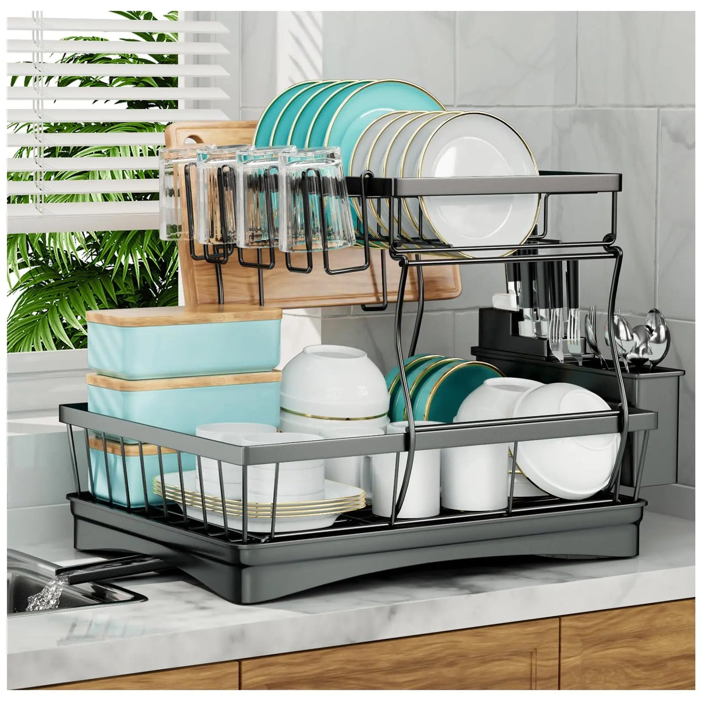 Large 2-Tier Dish Drying Rack for Kitchen Countertops - Ingrid Just Unique