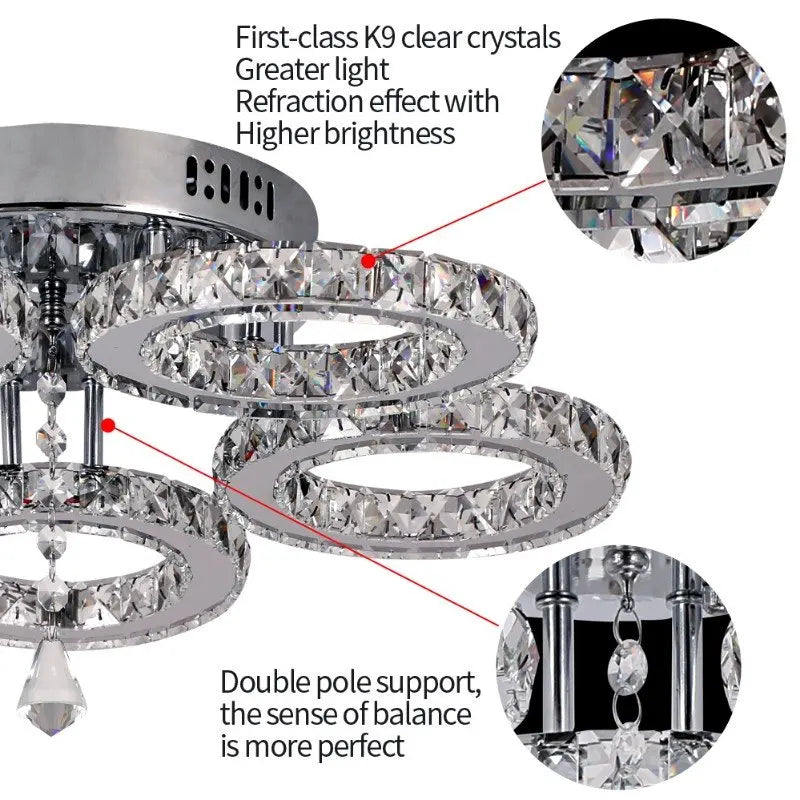 K9 Crystal LED Chandelier Ceiling Light – Modern Flush Mount Design - Ingrid Just Unique