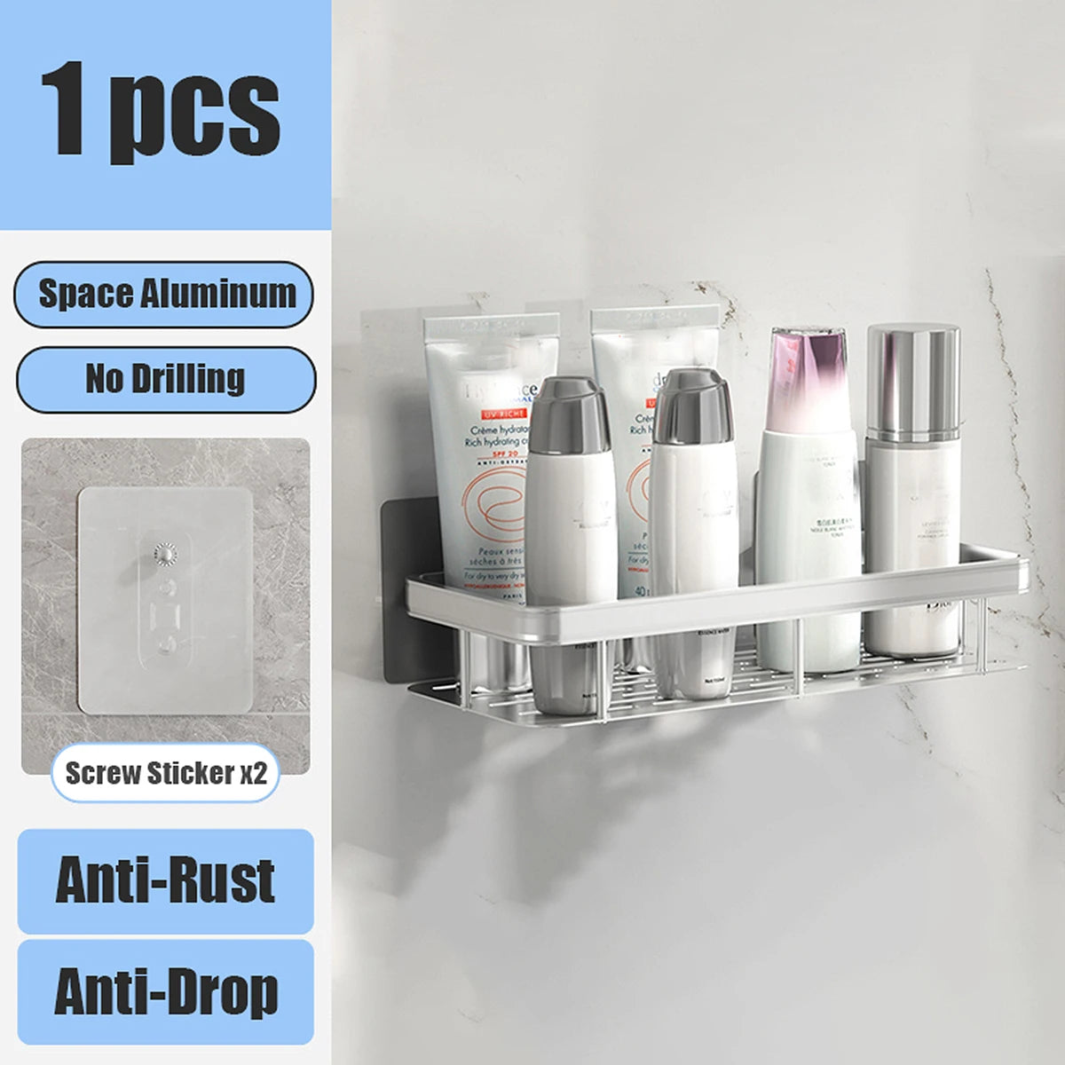 No-Drill Bathroom Storage Rack – Wall-Mounted Corner Shelf - Ingrid Just Unique