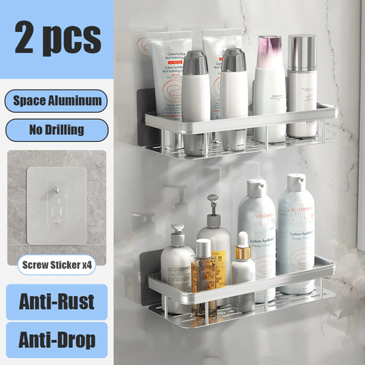 No-Drill Bathroom Storage Rack – Wall-Mounted Corner Shelf - Ingrid Just Unique