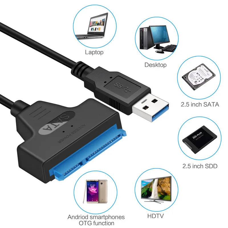 SATA to USB 3.0 / 2.0 Adapter Cable – 6 Gbps High-Speed Data Transfer - Ingrid Just Unique