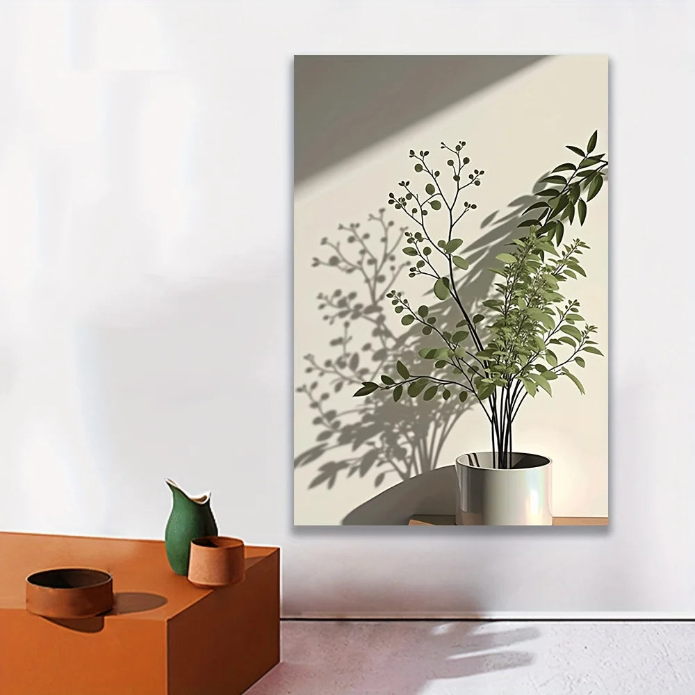 Modern Frameless Canvas Art Print – Minimalist Potted Plant Design - Ingrid Just Unique