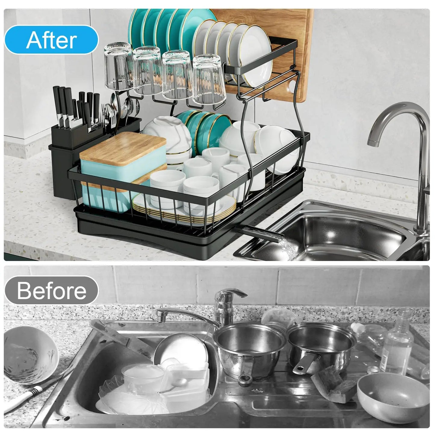 Large 2-Tier Dish Drying Rack for Kitchen Countertops - Ingrid Just Unique