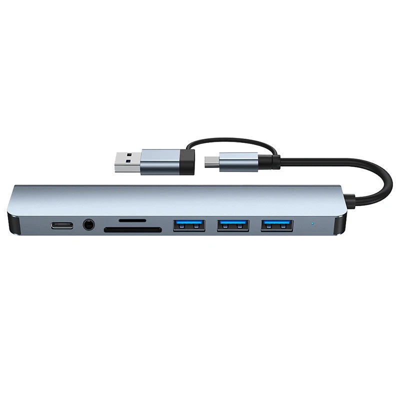 8-in-2 USB + Type-C HUB Docking Station with Audio Jack & Card Reader - Ingrid Just Unique