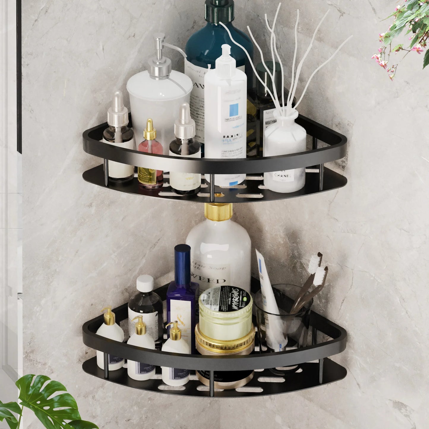 No-Drill Bathroom Storage Rack – Wall-Mounted Corner Shelf - Ingrid Just Unique