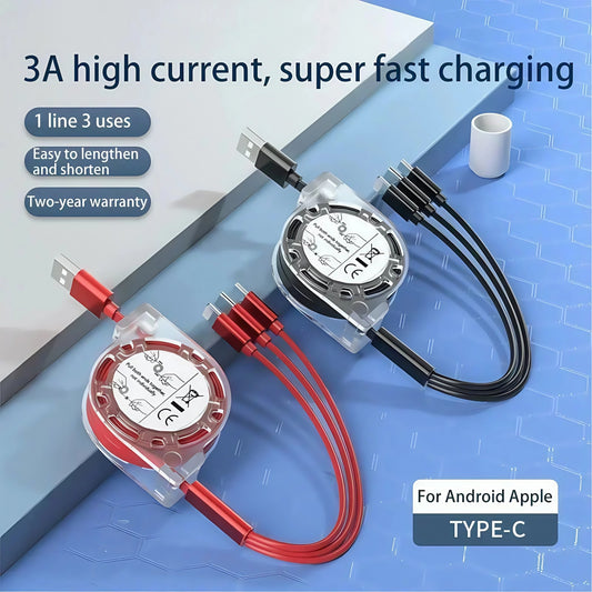 3-in-1 Telescopic USB Fast Charging Cable (USB-C/Micro-USB/Lightning) - Ingrid Just Unique