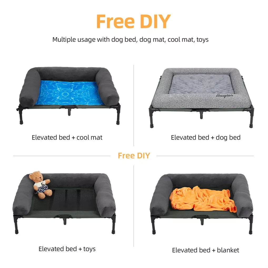 BINGOPAW Elevated Cooling Dog Bed with Detachable Plush Bolster - Ingrid Just Unique