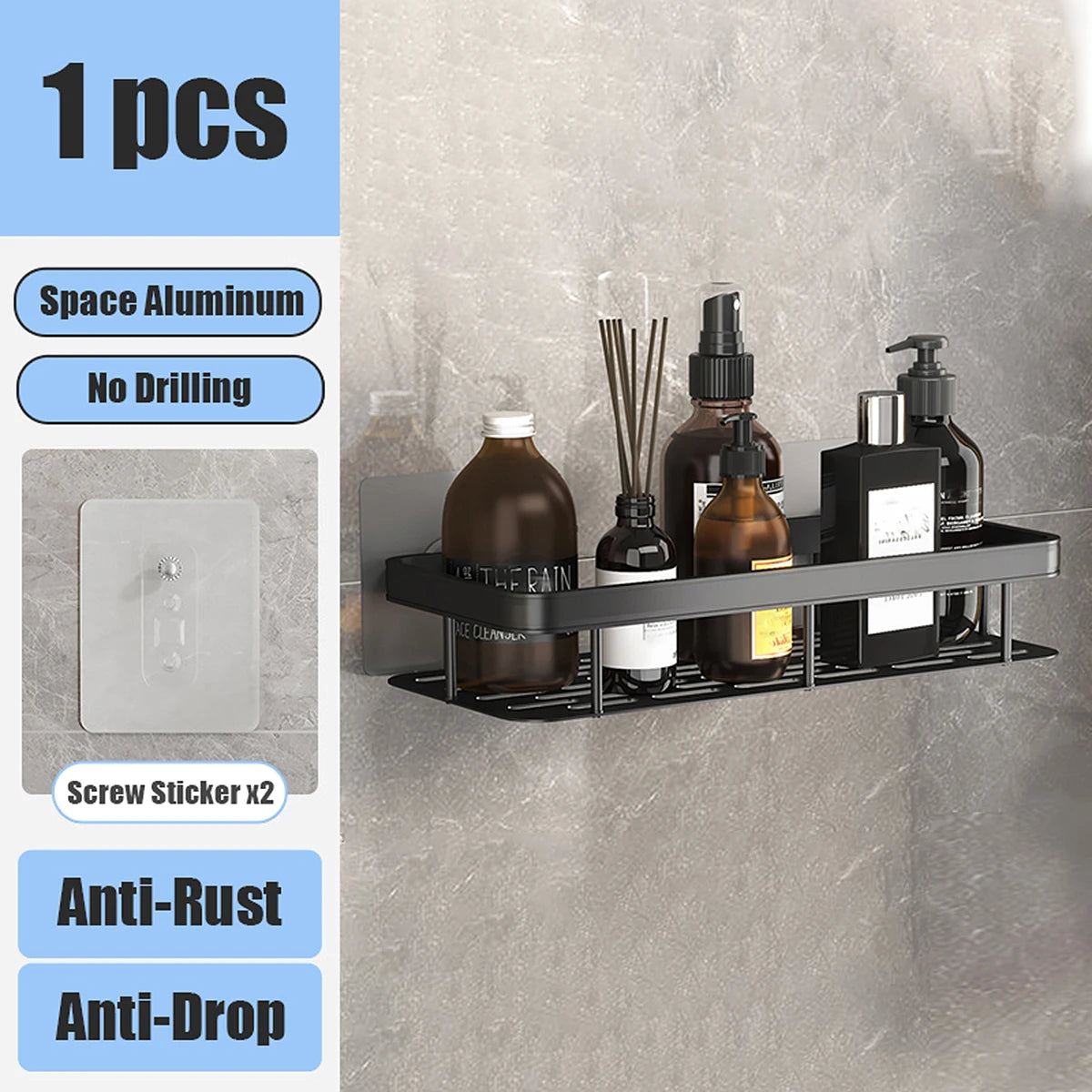 No-Drill Bathroom Storage Rack – Wall-Mounted Corner Shelf - Ingrid Just Unique