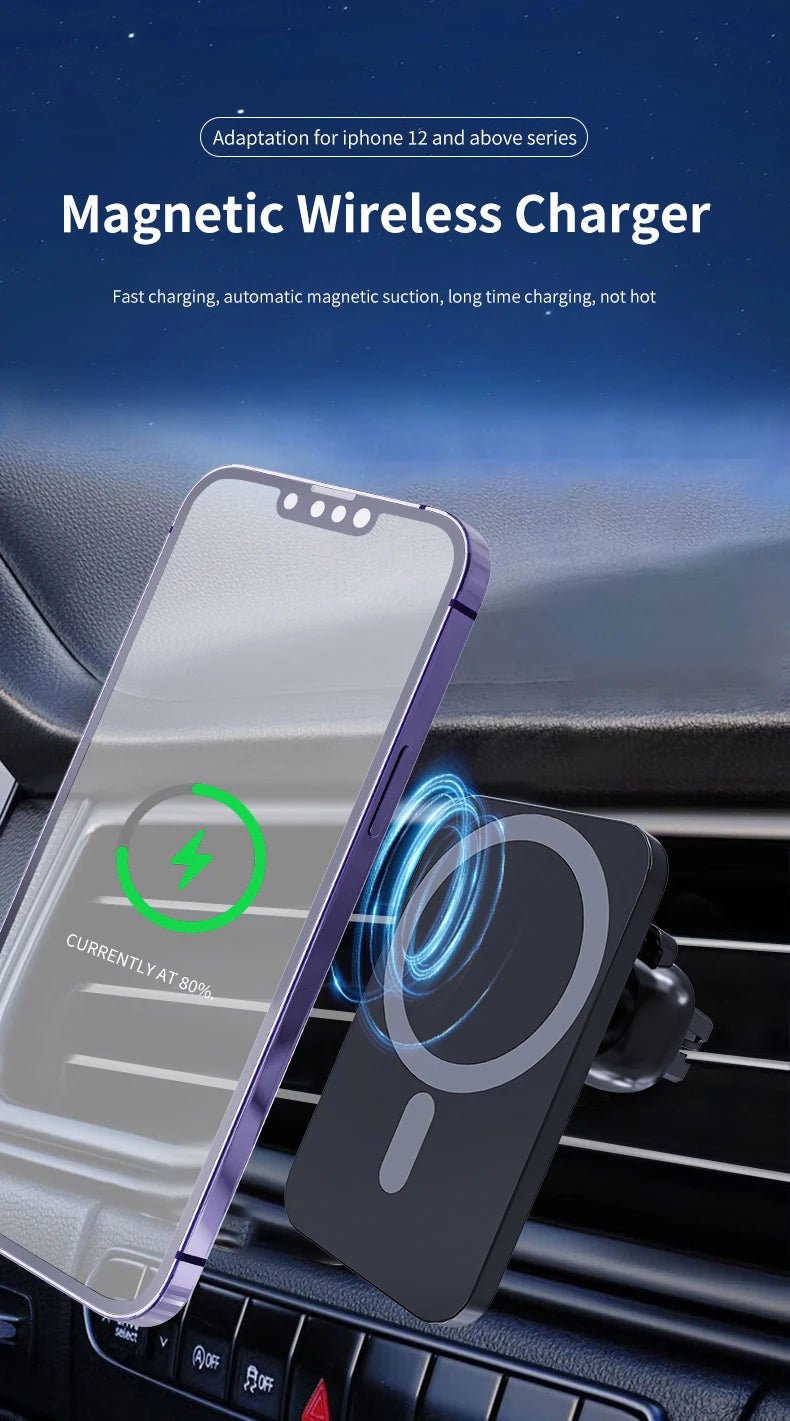 30W Magnetic Car Wireless Charger Mount for iPhone 12–15 Series - Ingrid Just Unique