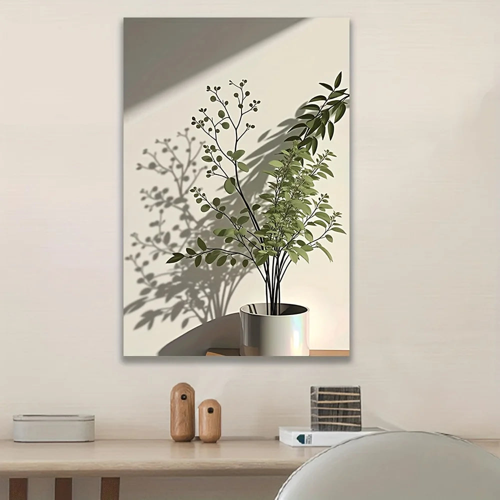 Modern Frameless Canvas Art Print – Minimalist Potted Plant Design - Ingrid Just Unique
