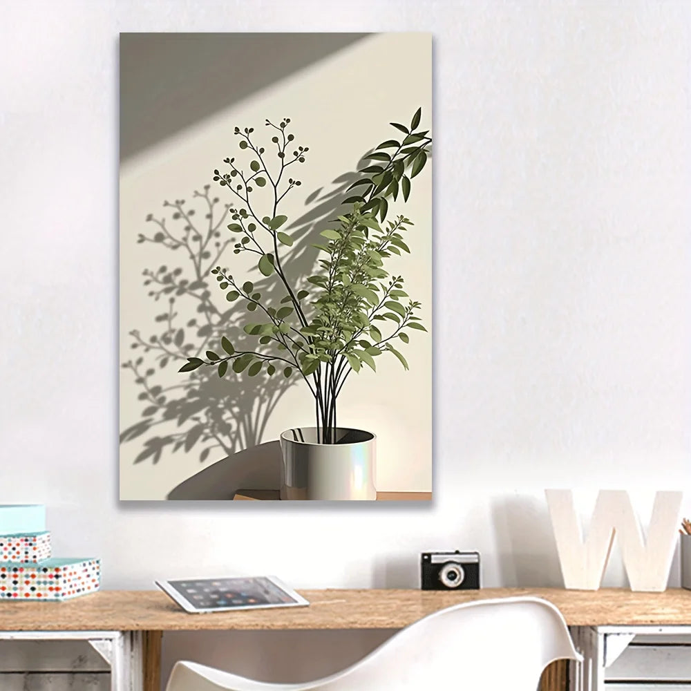 Modern Frameless Canvas Art Print – Minimalist Potted Plant Design - Ingrid Just Unique