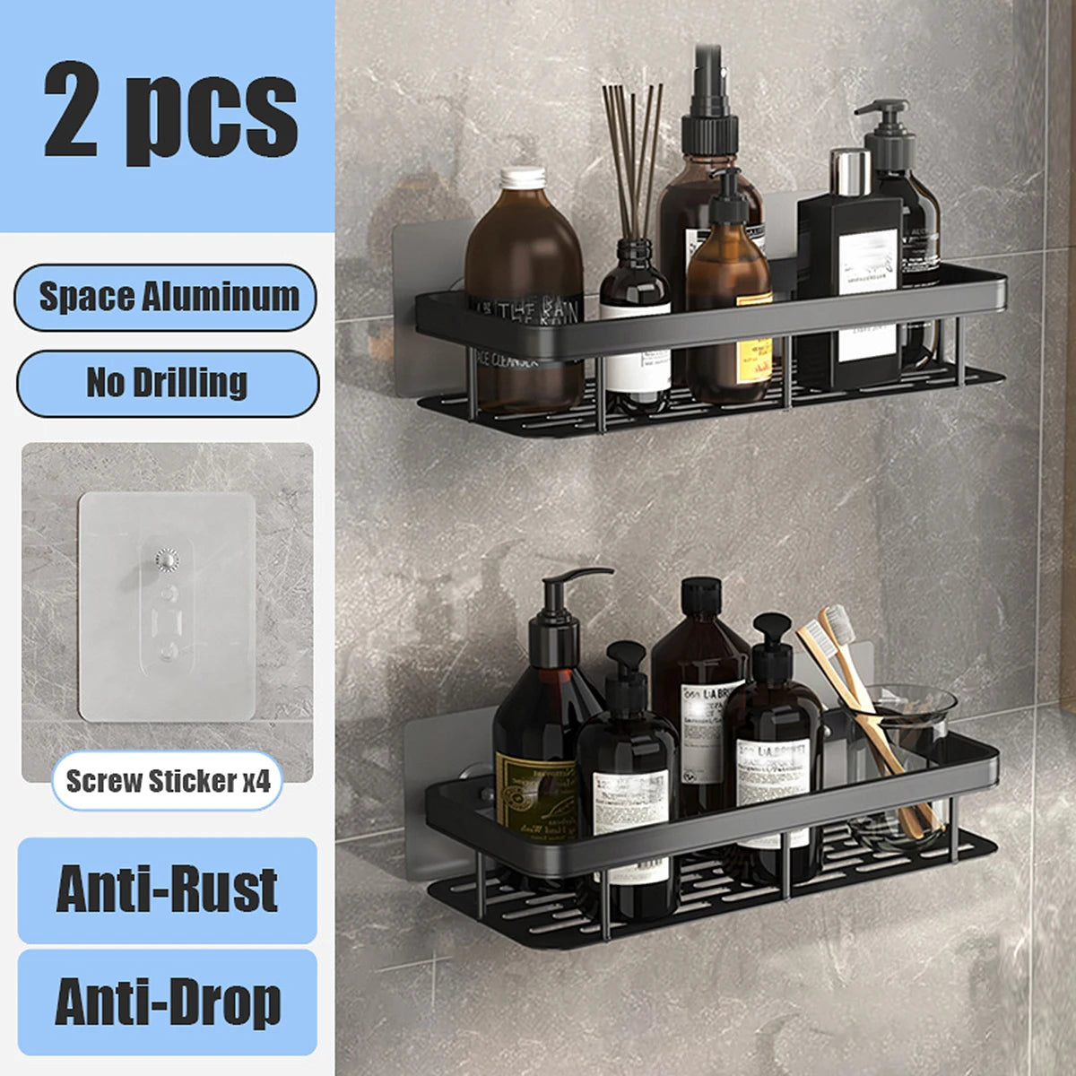 No-Drill Bathroom Storage Rack – Wall-Mounted Corner Shelf - Ingrid Just Unique