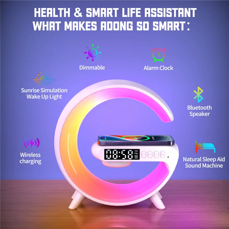 Wireless Charger Pad Stand with Bluetooth Speaker, Night Light & Alarm Clock - Ingrid Just Unique