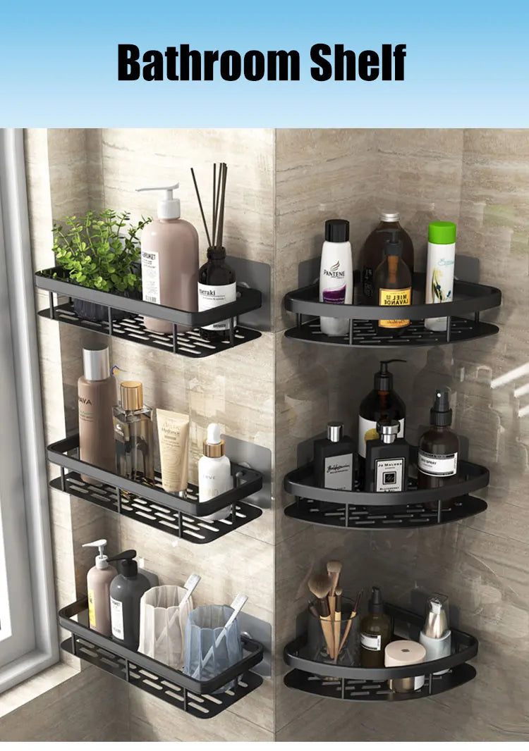 No-Drill Bathroom Storage Rack – Wall-Mounted Corner Shelf - Ingrid Just Unique