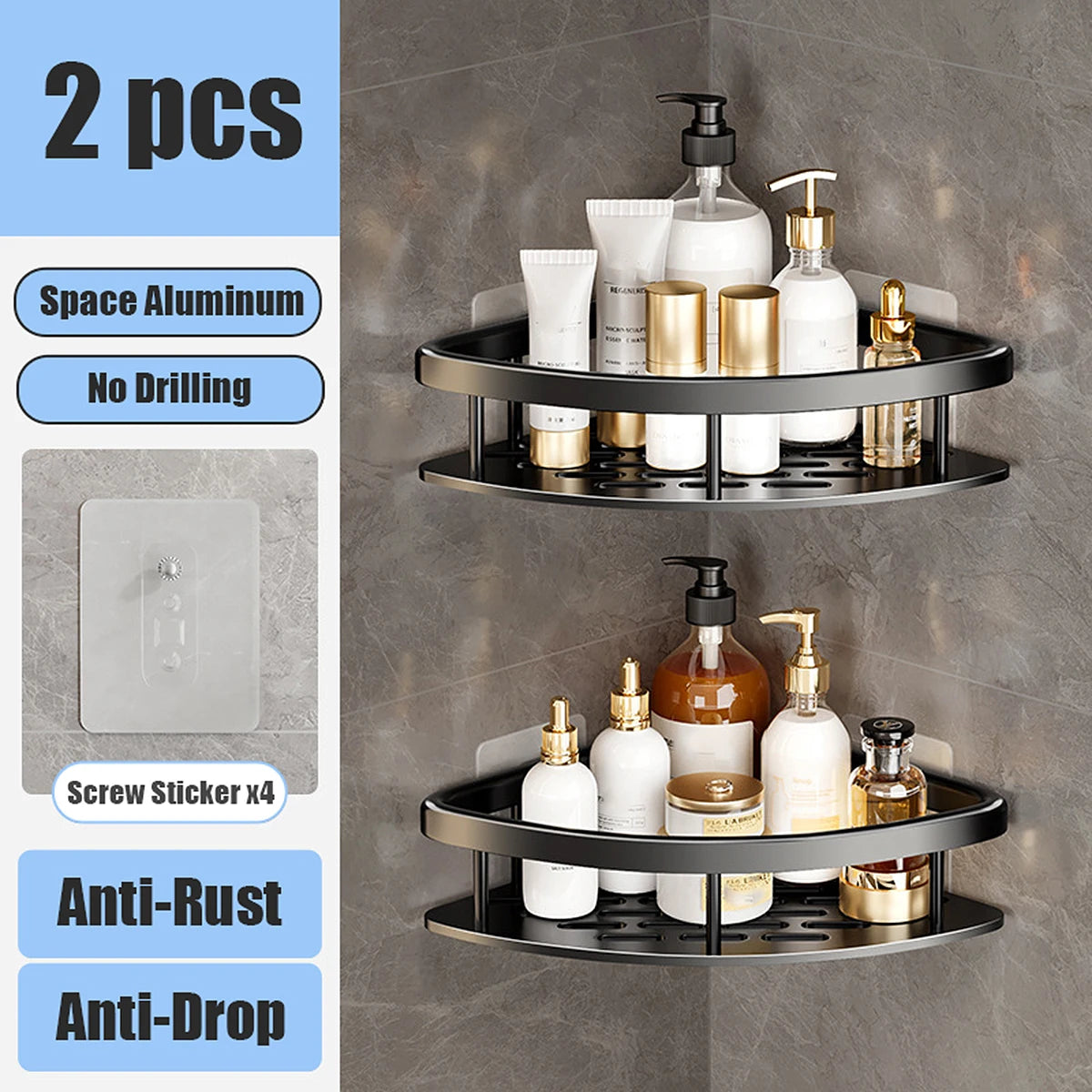 No-Drill Bathroom Storage Rack – Wall-Mounted Corner Shelf - Ingrid Just Unique