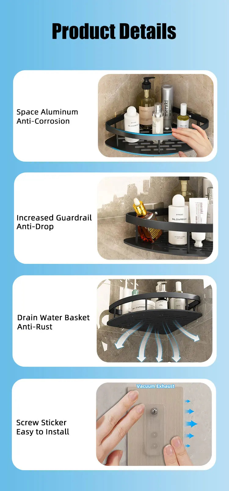 No-Drill Bathroom Storage Rack – Wall-Mounted Corner Shelf - Ingrid Just Unique