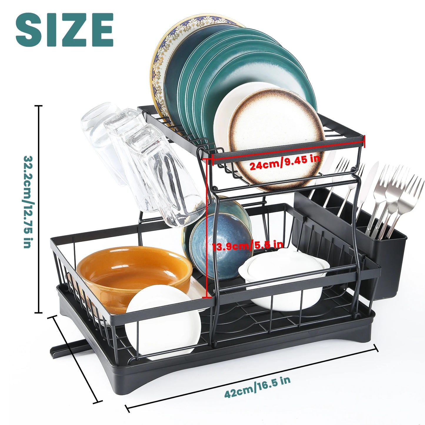 Large 2-Tier Dish Drying Rack for Kitchen Countertops - Ingrid Just Unique