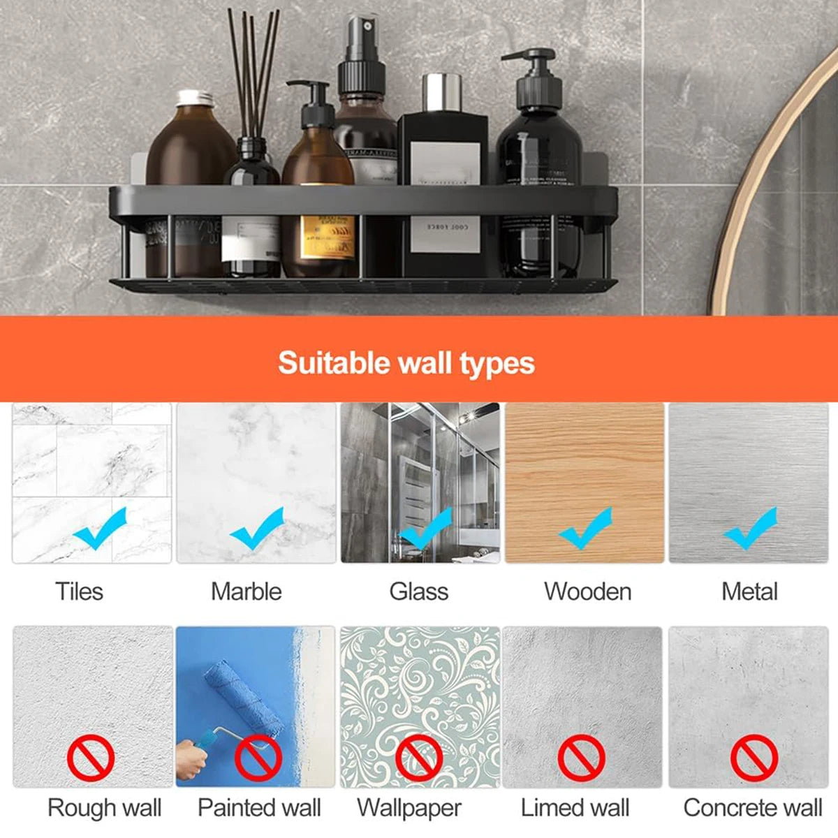 No-Drill Bathroom Storage Rack – Wall-Mounted Corner Shelf - Ingrid Just Unique