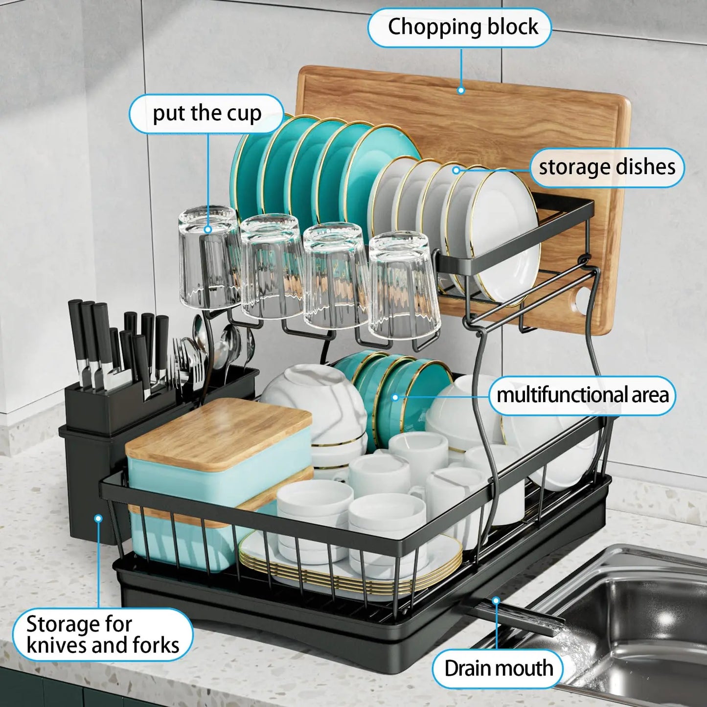 Large 2-Tier Dish Drying Rack for Kitchen Countertops - Ingrid Just Unique