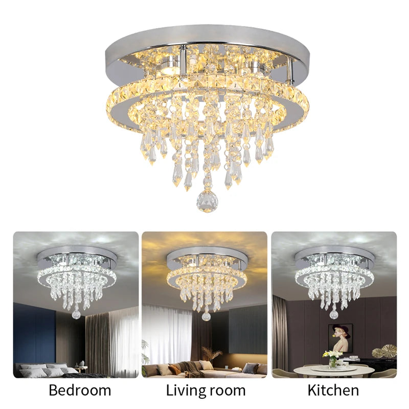 K9 Crystal LED Chandelier Ceiling Light – Modern Flush Mount Design - Ingrid Just Unique