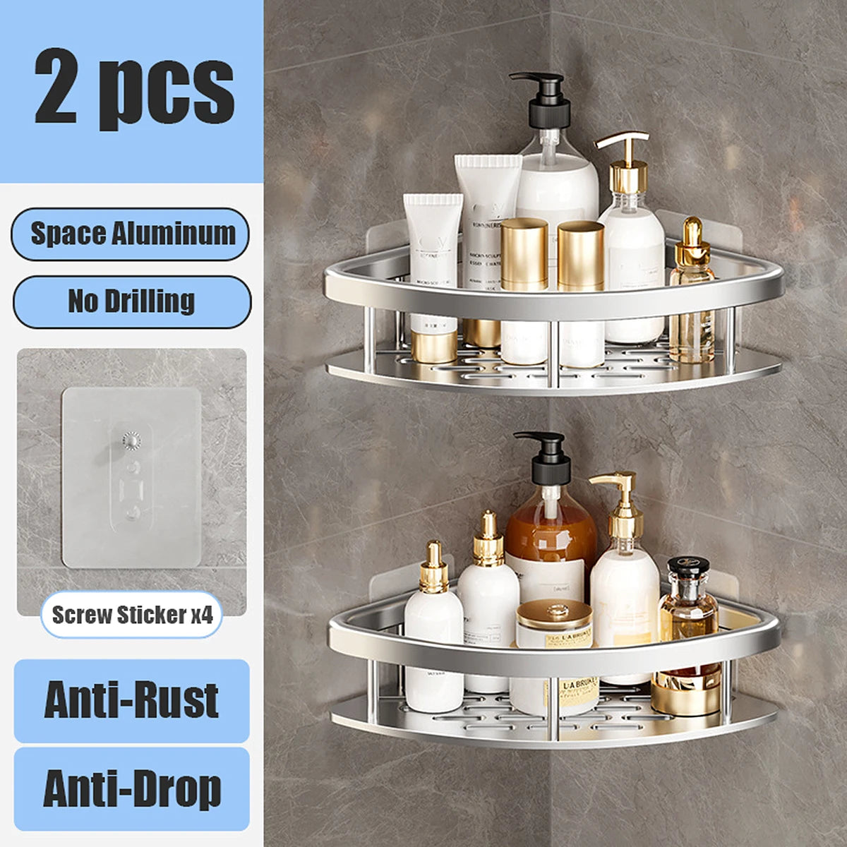 No-Drill Bathroom Storage Rack – Wall-Mounted Corner Shelf - Ingrid Just Unique