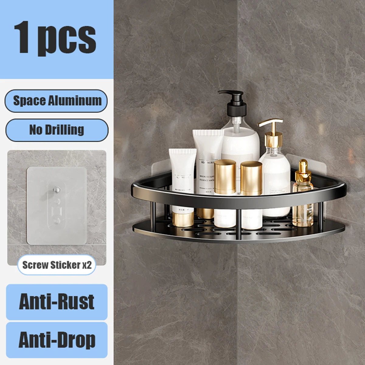 No-Drill Bathroom Storage Rack – Wall-Mounted Corner Shelf - Ingrid Just Unique