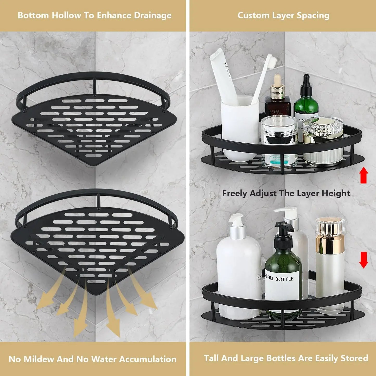 No-Drill Bathroom Storage Rack – Wall-Mounted Corner Shelf - Ingrid Just Unique