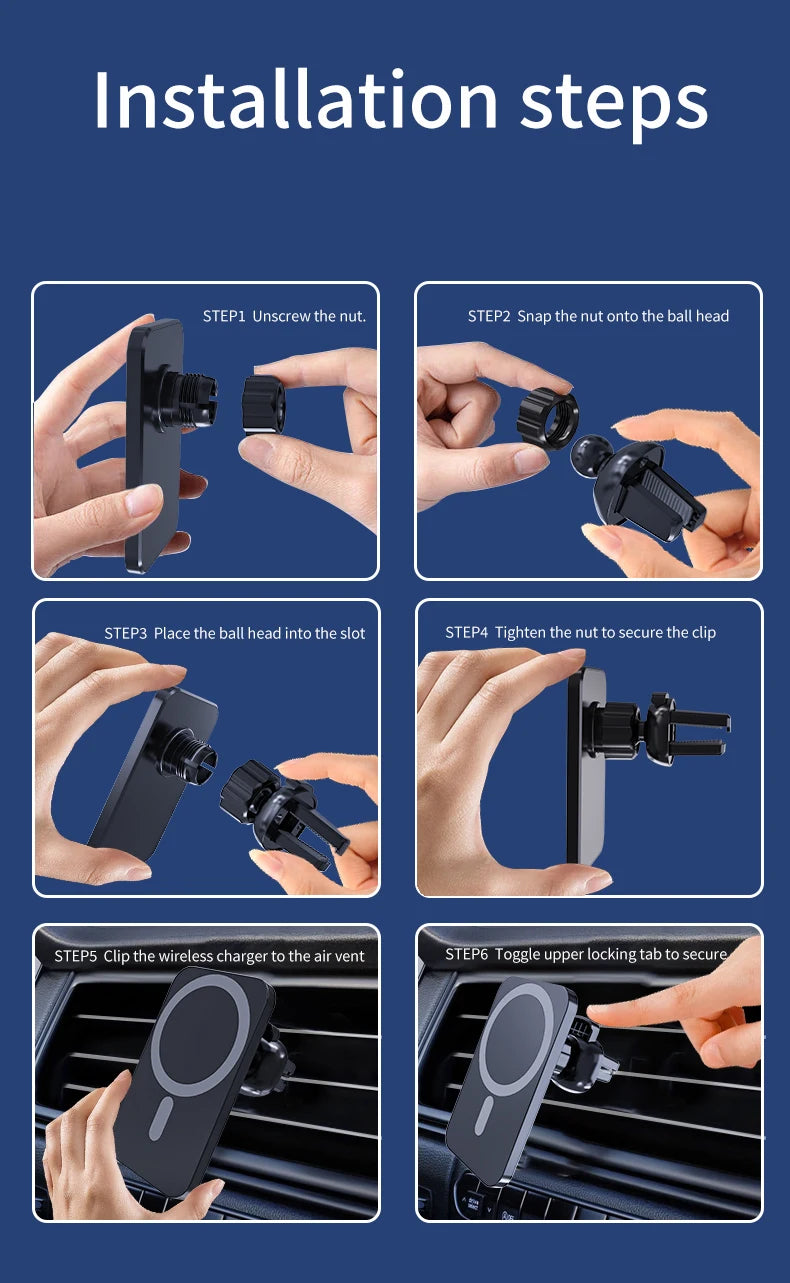 30W Magnetic Car Wireless Charger Mount for iPhone 12–15 Series - Ingrid Just Unique