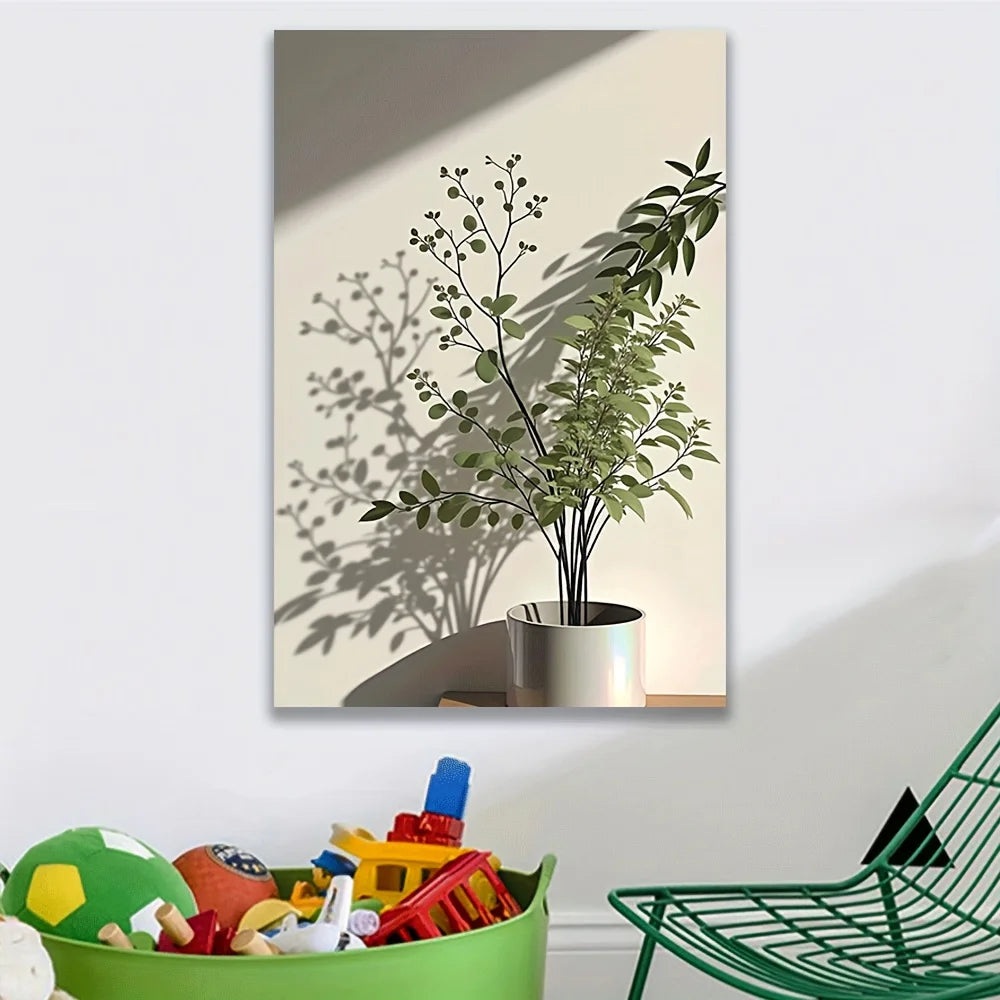 Modern Frameless Canvas Art Print – Minimalist Potted Plant Design - Ingrid Just Unique