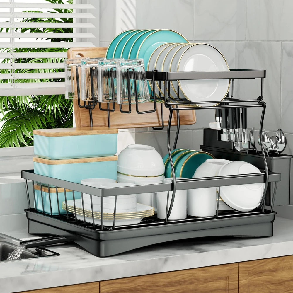 Large 2-Tier Dish Drying Rack for Kitchen Countertops - Ingrid Just Unique