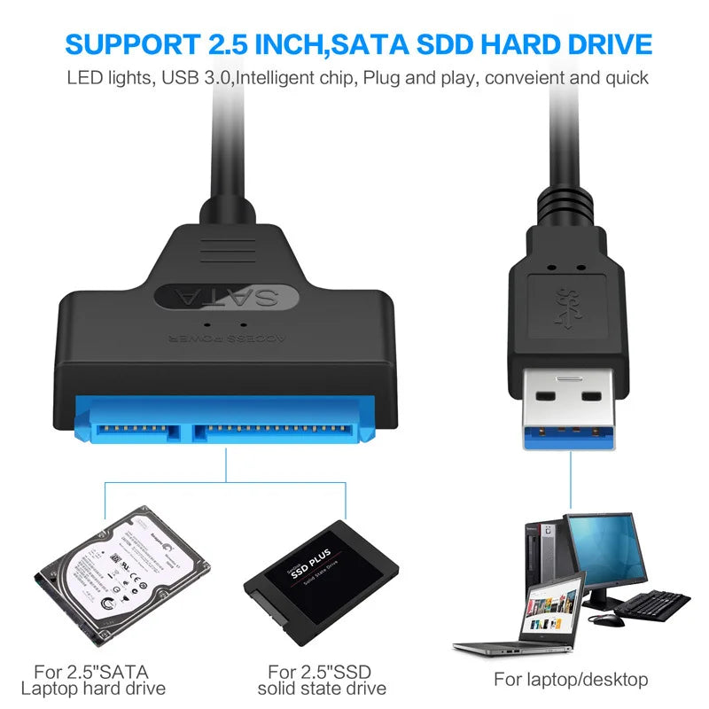 SATA to USB 3.0 / 2.0 Adapter Cable – 6 Gbps High-Speed Data Transfer - Ingrid Just Unique