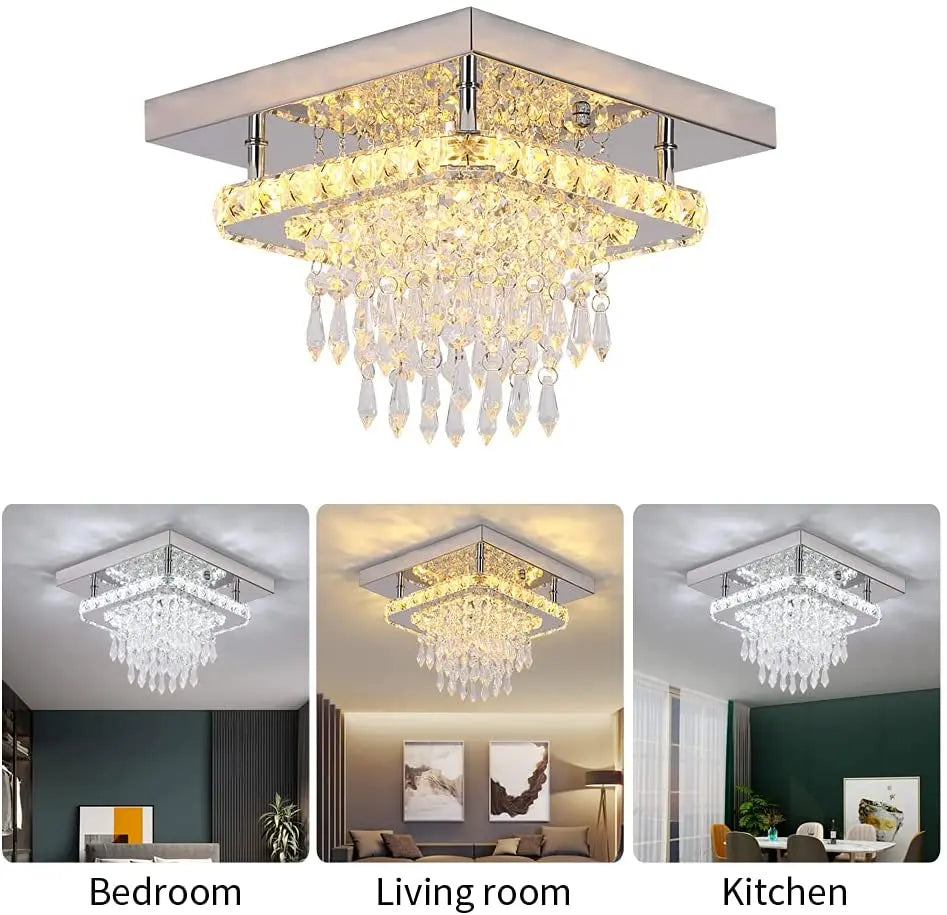 K9 Crystal LED Chandelier Ceiling Light – Modern Flush Mount Design - Ingrid Just Unique