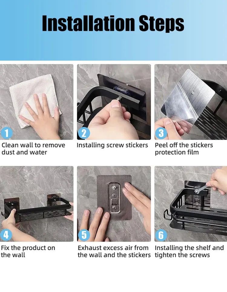 No-Drill Bathroom Storage Rack – Wall-Mounted Corner Shelf - Ingrid Just Unique