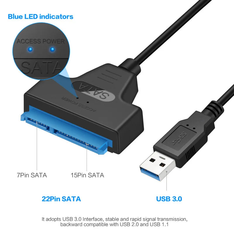 SATA to USB 3.0 / 2.0 Adapter Cable – 6 Gbps High-Speed Data Transfer - Ingrid Just Unique