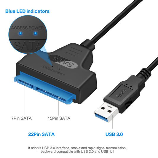 SATA to USB 3.0 / 2.0 Adapter Cable – 6 Gbps High-Speed Data Transfer - Ingrid Just Unique